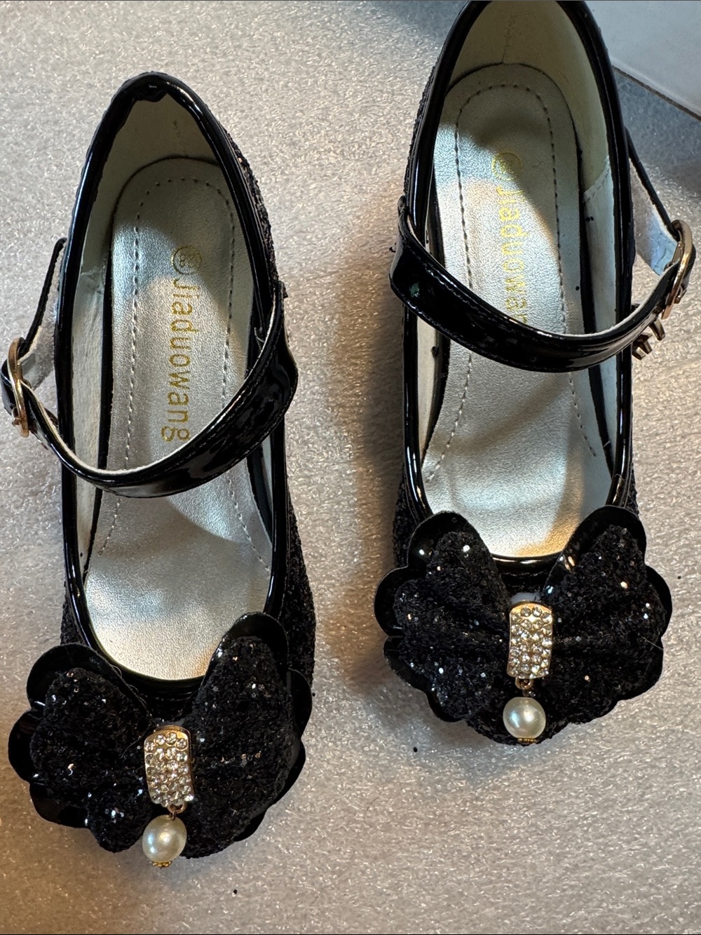 Black Glitter Mary Jane Heels with Bow Detail - Picture 4 of 12